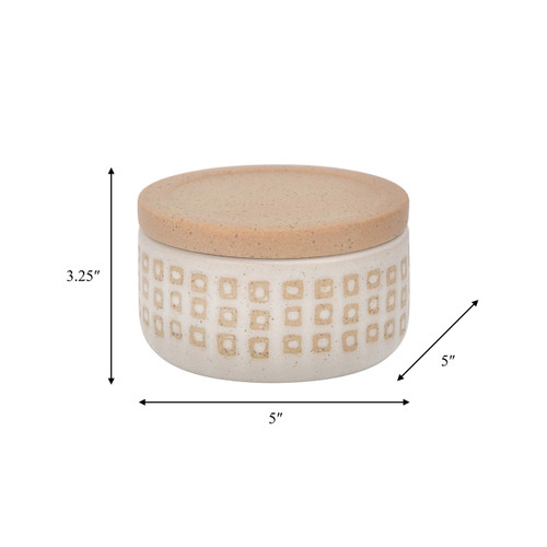 15428-01#Ceramic 5"  Covered Dotted Jar, Sand