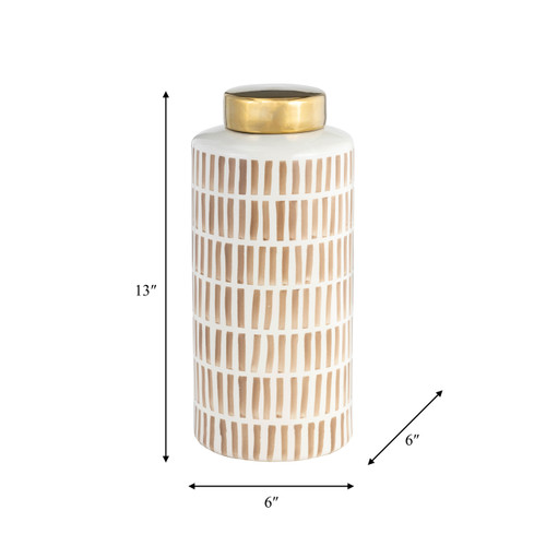 15430-01#13" Jar W/ Gold Lid, Tan