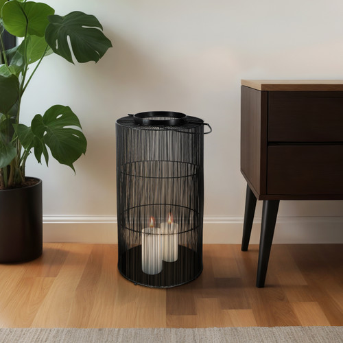 15443#Metal 26" Wire Lantern, Black