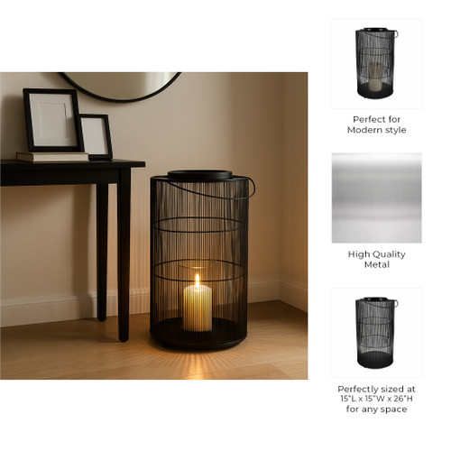 15443#Metal 26" Wire Lantern, Black