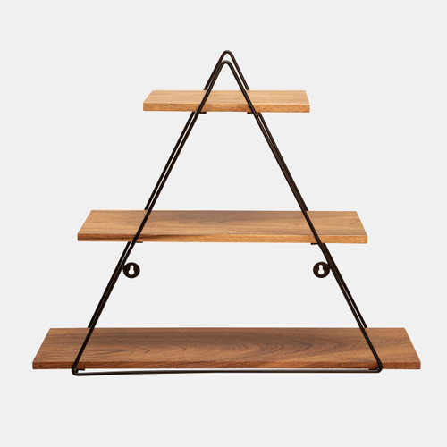 15448#Metal/wood 20" Triangle Wall Shelf, Brown