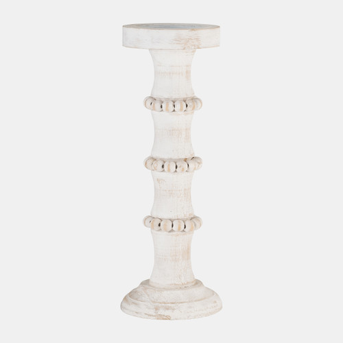 14498-04#Wood, 14" Antique Style Candle Holder, White