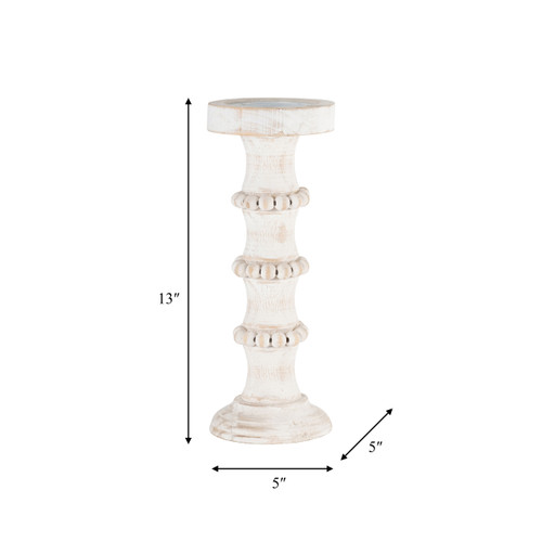 14498-05#Wood, 13" Antique Style Candle Holder, White