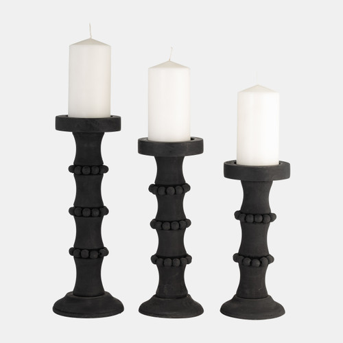 14498-07#Wood, 14" Antique Style Candle Holder, Black