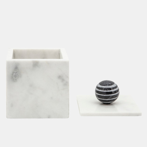 15483-01#Marble, 5x7 Box W/ Orb, White