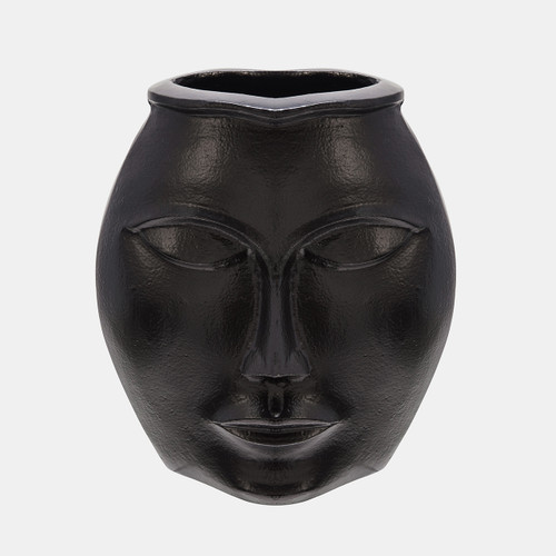 15560-02#11" Metal Decorative Face Vase, Black