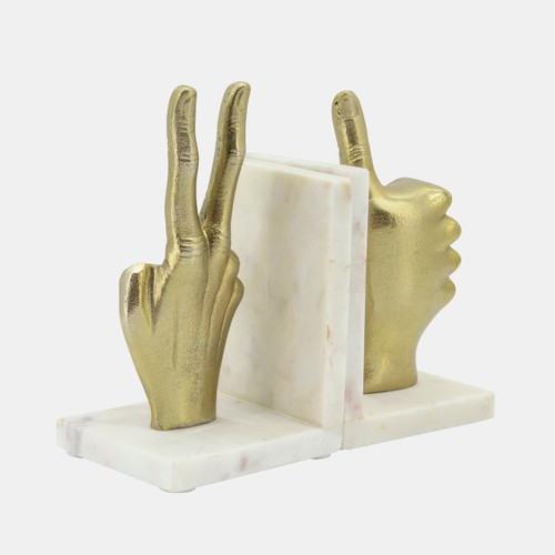 15670-02#S/2 Hand Sign Bookends, Gold