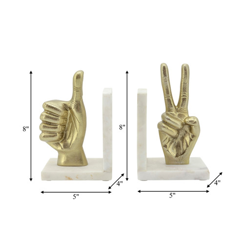 15670-02#S/2 Hand Sign Bookends, Gold