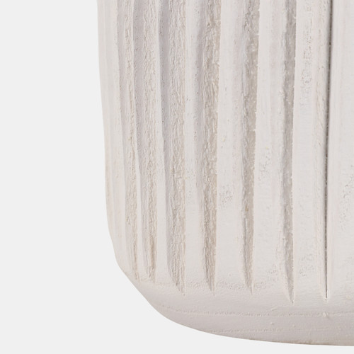15716#Wood, 8" Ridged Vase, White