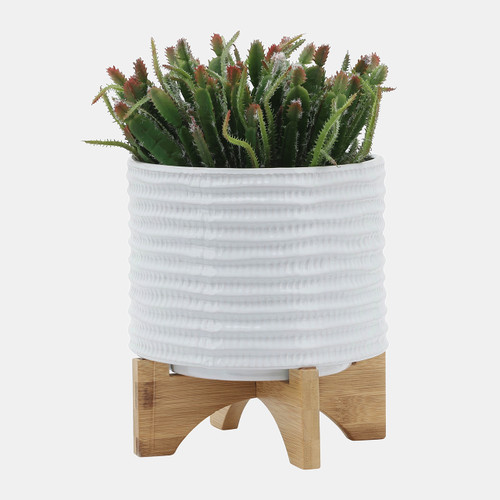 15780-02#8" Textured Planter W/ Stand, White