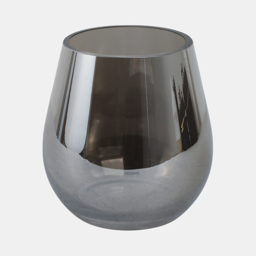 15836-01#Glass 6"h Metallic Vase, Silver