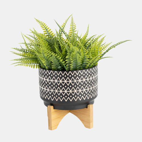 14933-04#7" Abstract  Planter On Stand, Black