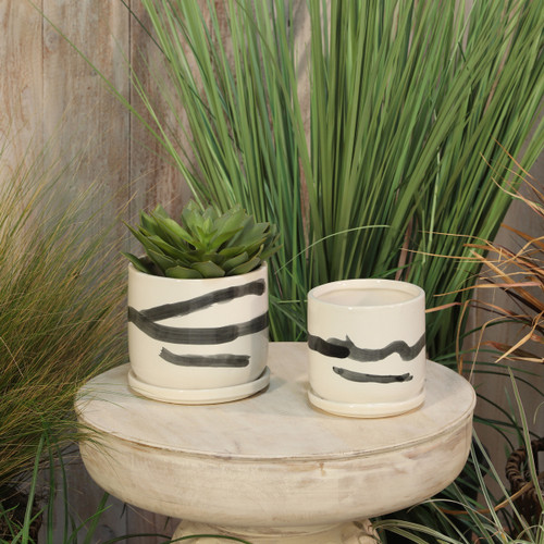 15842-01#S/2 5/6" Painted Planters W/ Saucer, White