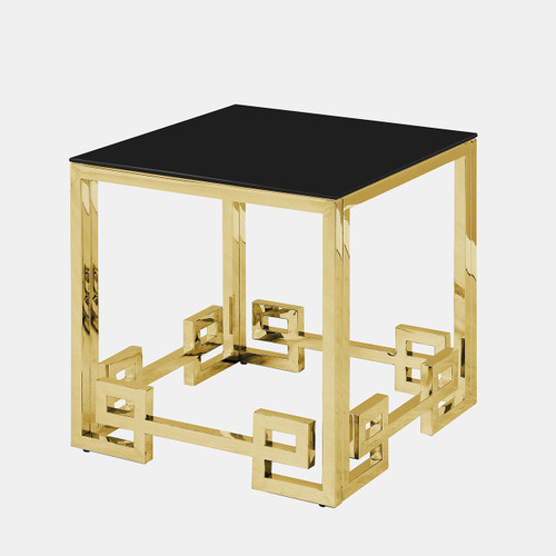 14625-04#Stainless Steel End Table,gold/black Glass