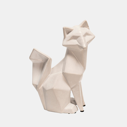 14809-03#Cer, 10" Modern Fox Figurine, White