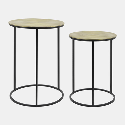 15182#S/2 Metal 20/23" Round Side Table, Gold/blk