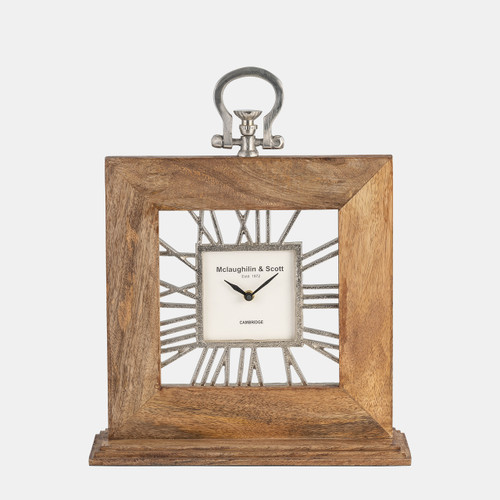 15863-03#13x14 Mango Wood Table Clock, Natural