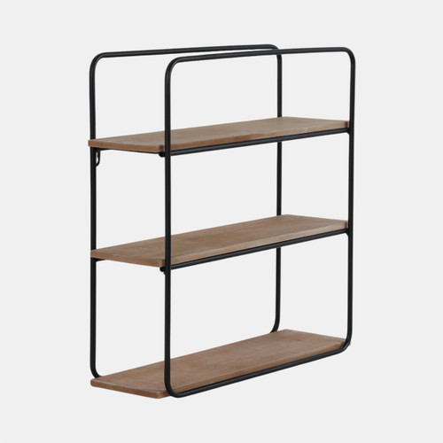 13884-08#Metal/wood 3 Tier Wall Shelf, Brown/black