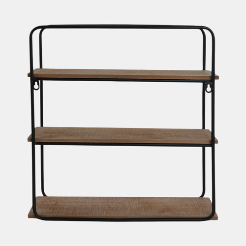 13884-08#Metal/wood 3 Tier Wall Shelf, Brown/black