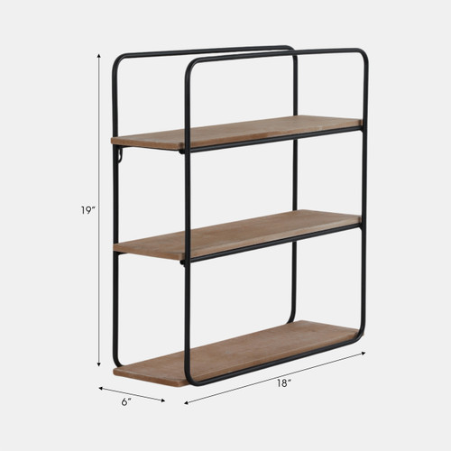 13884-08#Metal/wood 3 Tier Wall Shelf, Brown/black
