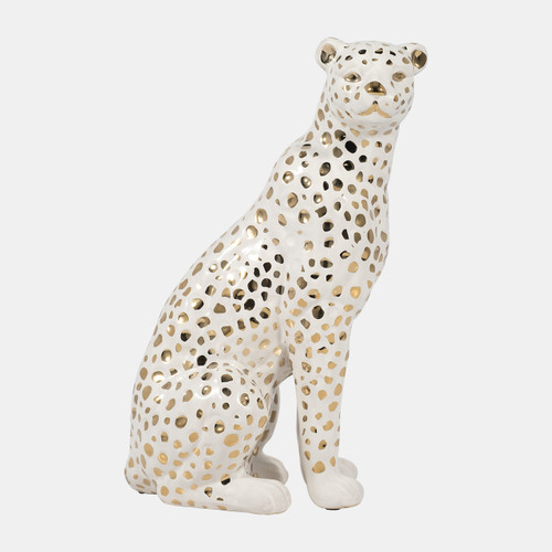 15878#11" Sitting Leopard, White/gold