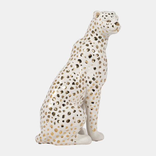 15878#11" Sitting Leopard, White/gold
