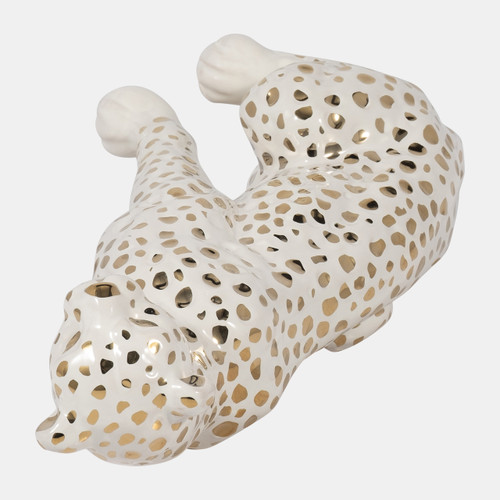 15878#11" Sitting Leopard, White/gold