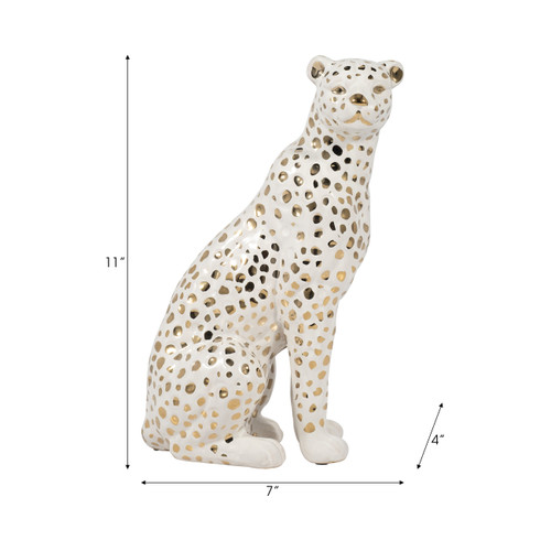 15878#11" Sitting Leopard, White/gold