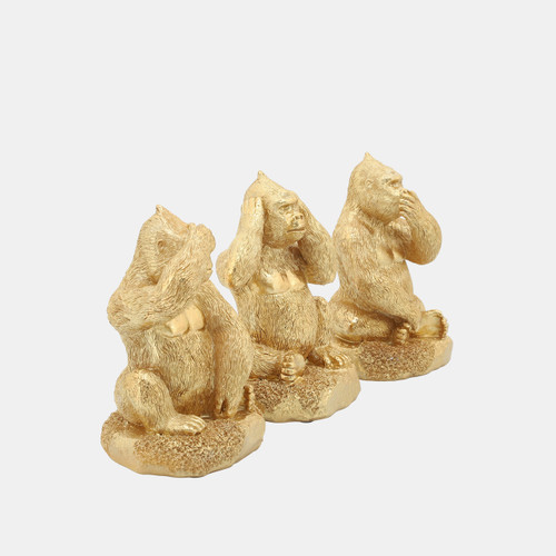 15879-01#Resin, S/3 Hear, Speak, See No Evil Gorillas, Gold