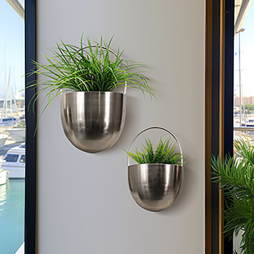 15162-02#S/2 Metal 15/19" Wall Hanging Planter, Silver