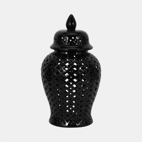 15909-01#17" Cut-out Clover Temple Jar, Black