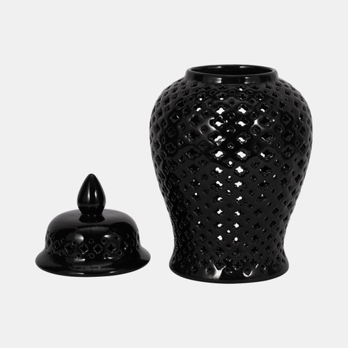15909-01#17" Cut-out Clover Temple Jar, Black