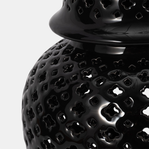 15909-01#17" Cut-out Clover Temple Jar, Black