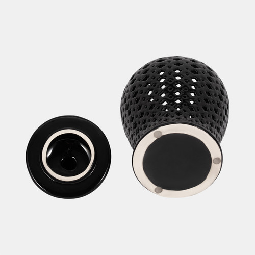 15909-01#17" Cut-out Clover Temple Jar, Black