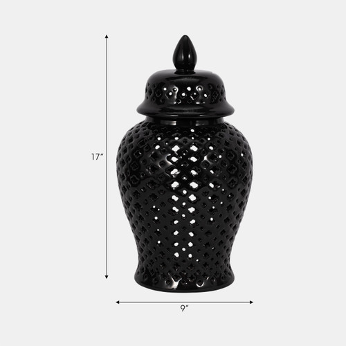 15909-01#17" Cut-out Clover Temple Jar, Black