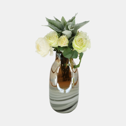 15935-02#Glass 13"h Metallic Vase, Gray/gold