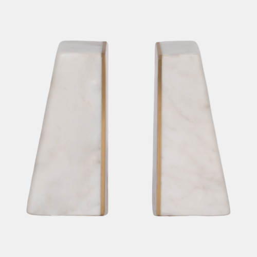 15977-03#S/2 Marble 6"h Slanted Bookends W/gold Trim,white
