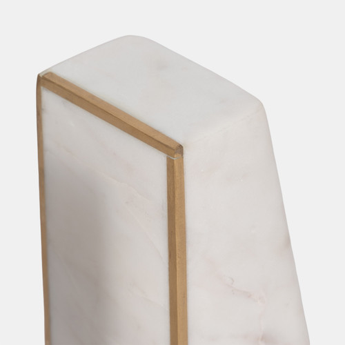 15977-03#S/2 Marble 6"h Slanted Bookends W/gold Trim,white