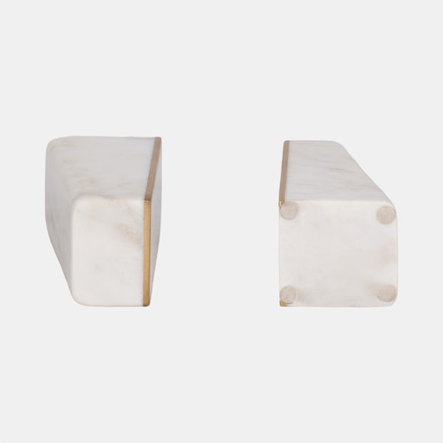 15977-03#S/2 Marble 6"h Slanted Bookends W/gold Trim,white