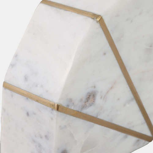 15980#S/2 Marble 5"h Accent Bookends W/gold Inlays,wht