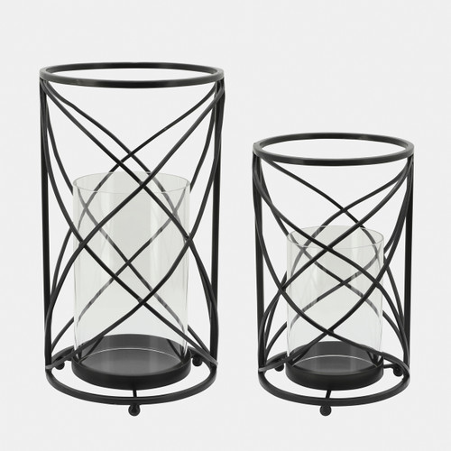 14396-06#Metal 10" Hurricane Candle Holder, Black