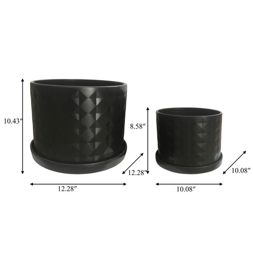 16033-01#S/2 10/12" Diamond Planter W/ Saucer, Black