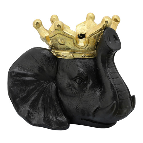 16054-01#Resin 16" Elephant W/ Crown, Black