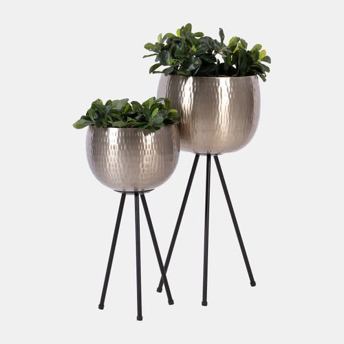 14270-01#S/2 Iron 26"/22" Hammered Bowlplanters, Silver