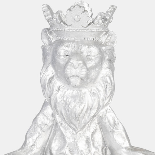 15883-03#Resin 7" Yoga Lion W/ Crown, Silver