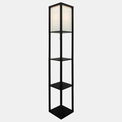 52050#62.5? Wood Etagere / Floor Lamp, Black