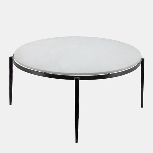 16225#Metal, 34x17" Coffee Table W/ Marble Top, Black Kd