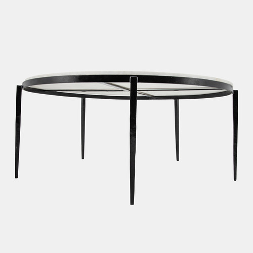 16225#Metal, 34x17" Coffee Table W/ Marble Top, Black Kd