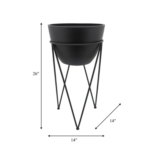 16238#Metal 14" Planter In Stand, Black