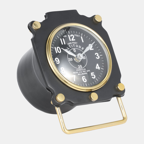 16234#Metal, 6"h Altimeter Table Clock, Black